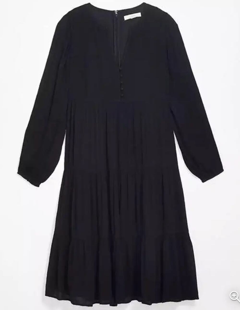 LOFT NWT Black Swing Tiered Button Front Long Sleeve Midi Dress // M